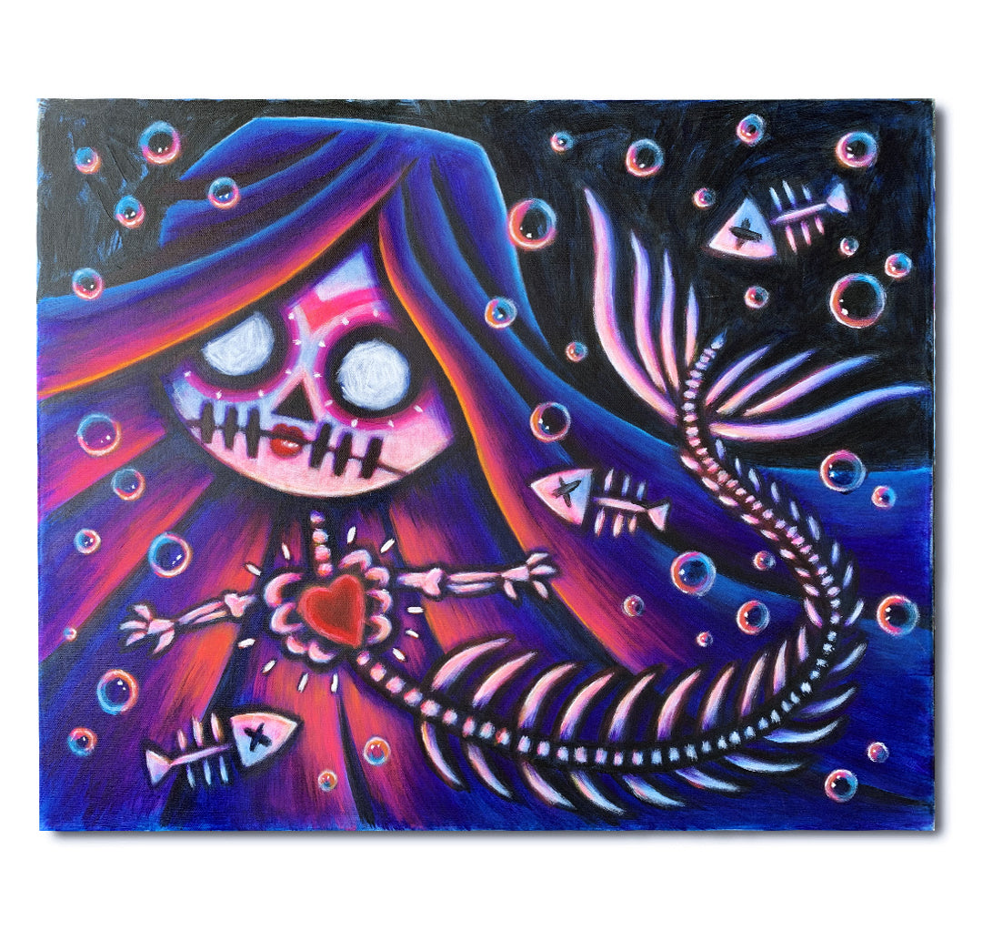 La Sirena 50x60cm Painted Canvas – gothic art by Akumu Ink, alt fashion art from Akumu Ink Clothing