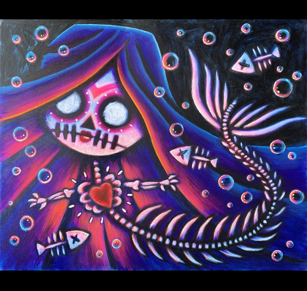 La Sirena 50x60cm Painted Canvas – gothic art by Akumu Ink, alt fashion art from Akumu Ink Clothing