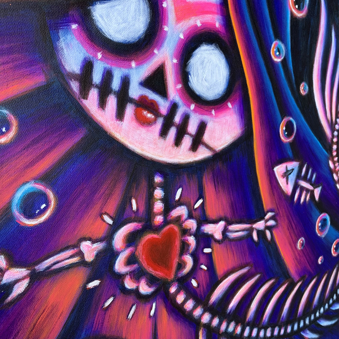 La Sirena 50x60cm Painted Canvas – gothic art by Akumu Ink, alt fashion art from Akumu Ink Clothing