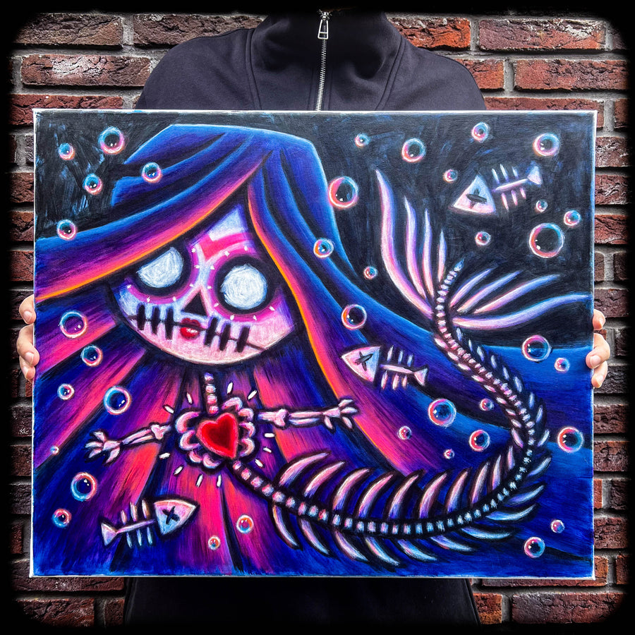 La Sirena 50x60cm Painted Canvas – gothic art by Akumu Ink, alt fashion art from Akumu Ink Clothing