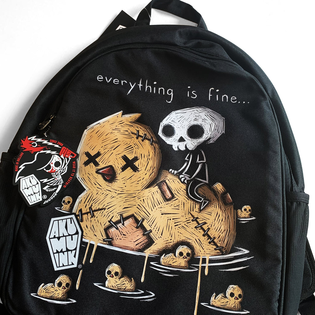 Everything is Fine Backpack – gothic backpack by Akumu Ink, alt fashion art from Akumu Ink Clothing