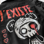 J'Existe Denim Jacket – gothic denim jacket by Akumu Ink, alt fashion art from Akumu Ink Clothing
