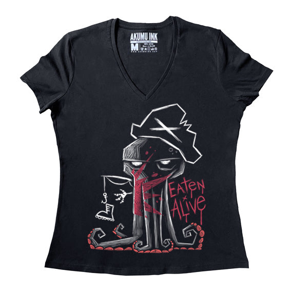 Eaten Alive Women Vneck – gothic Women Shirts by Akumu Ink, alt fashion art from Akumu Ink Clothing