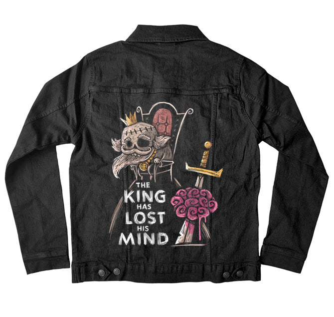 The King has Lost his Mind Denim Jacket – gothic denim jacket by Akumu Ink, alt fashion art from Akumu Ink Clothing