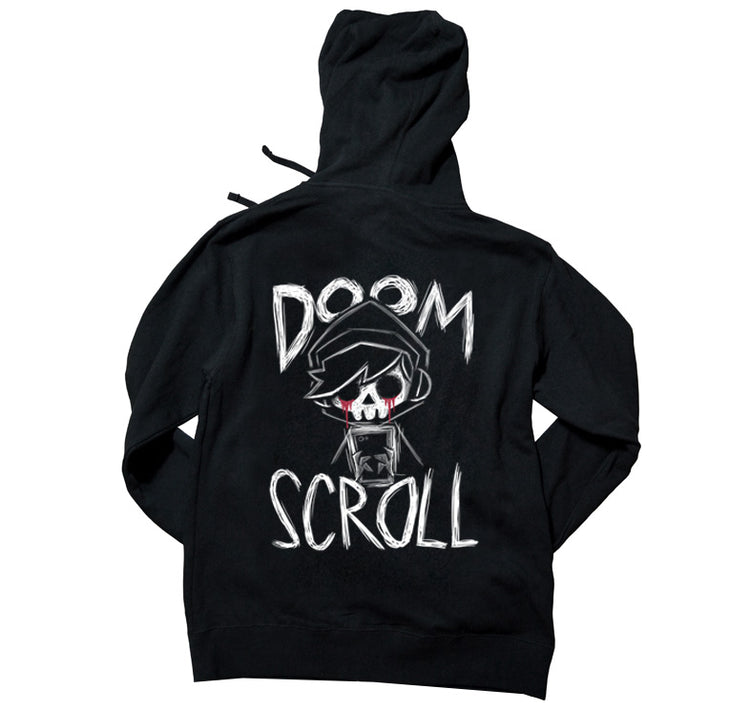 Doom Scroll Hoodie – gothic long sleeve by Akumu Ink Clothing, alt fashion art from Akumu Ink Clothing