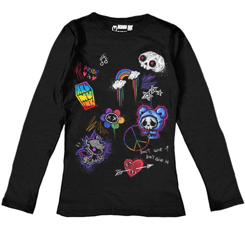 Rebel Pride Women Long Sleeve Tshirt – gothic Women Shirts by Akumu Ink, alt fashion art from Akumu Ink Clothing