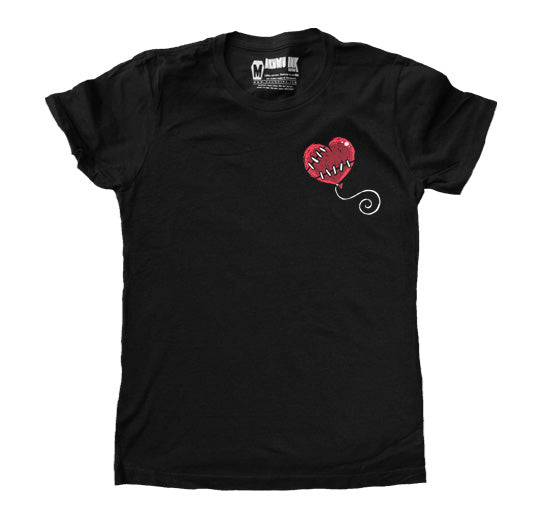 Red Balloon Women Logo Tshirt – gothic Women Shirts by Akumu Ink, alt fashion art from Akumu Ink Clothing