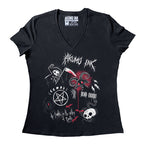 Rebel Metal Women Vneck – gothic Women Shirts by Akumu Ink, alt fashion art from Akumu Ink Clothing