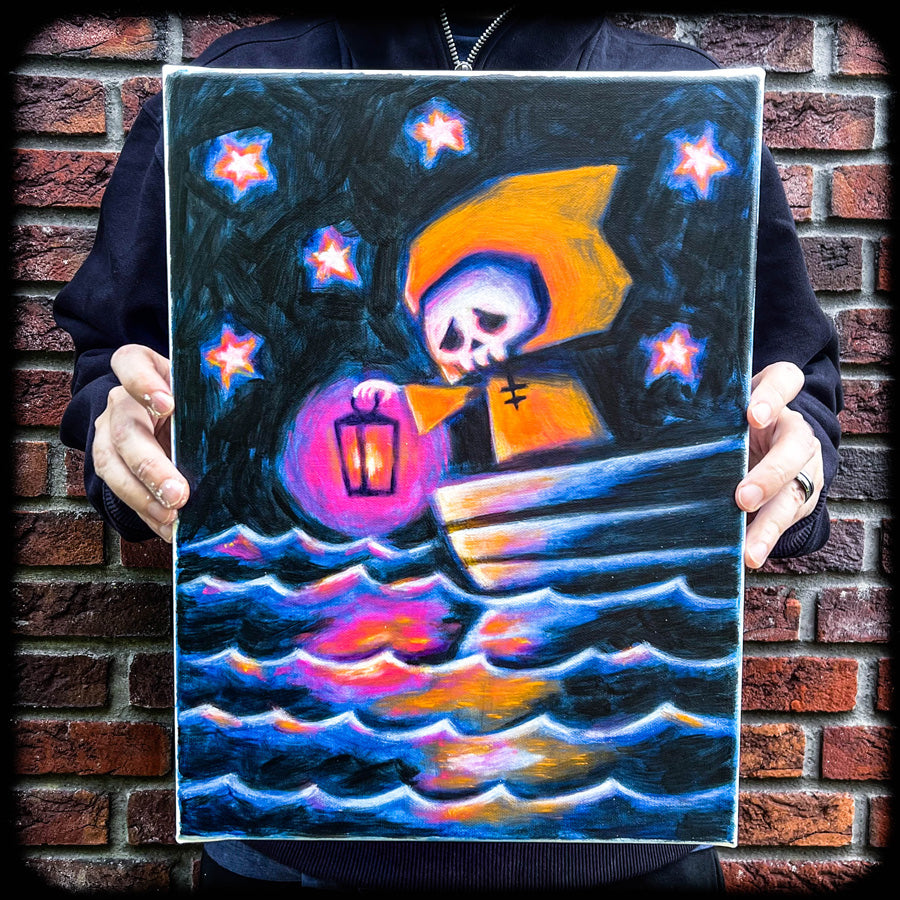 joey poulin artist, Adrift To The Unknown #3 30x40cm Painted Canvas – gothic art by Akumu Ink, alt fashion art from Akumu Ink Clothing