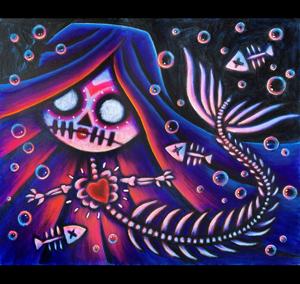 La Sirena 50x60cm Painted Canvas – gothic art by Akumu Ink, alt fashion art from Akumu Ink Clothing