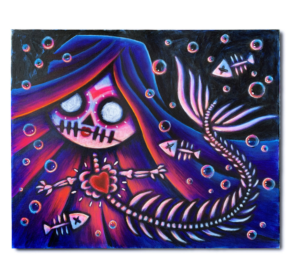 La Sirena 50x60cm Painted Canvas – gothic art by Akumu Ink, alt fashion art from Akumu Ink Clothing