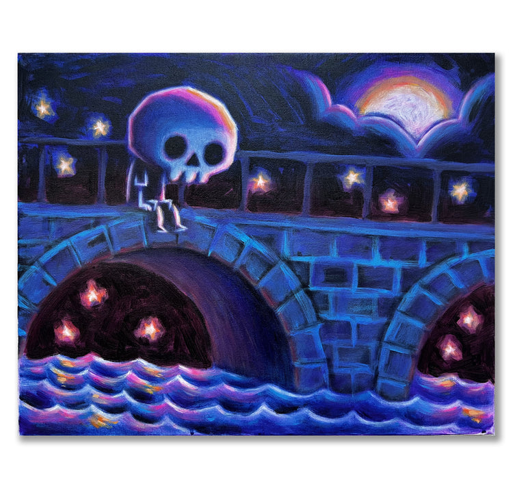 Sitting on a Bridge 40x50cm Painted Canvas – gothic art by Akumu Ink, alt fashion art from Akumu Ink Clothing