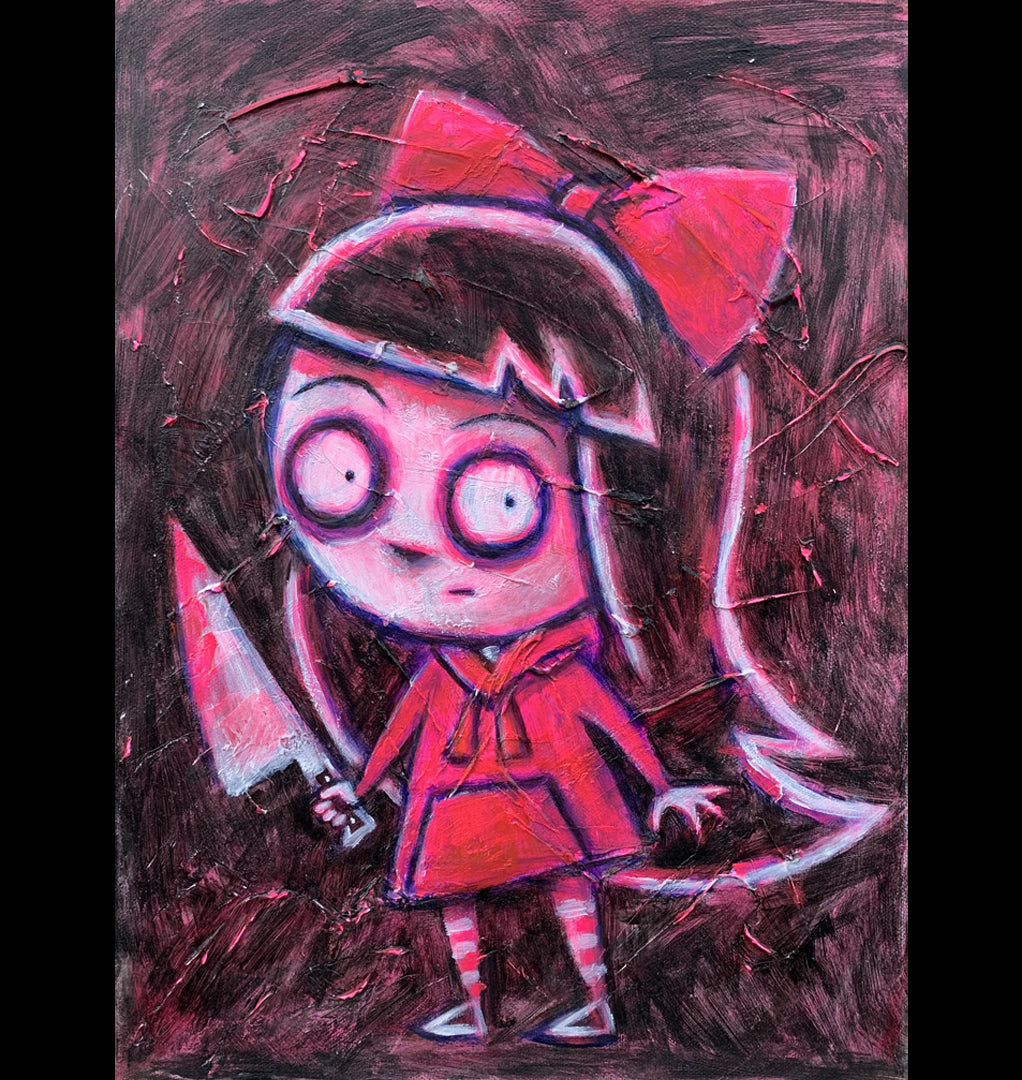 Alice Pink 30x40cm Painted Canvas – gothic art by Akumu Ink, alt fashion art from Akumu Ink Clothing