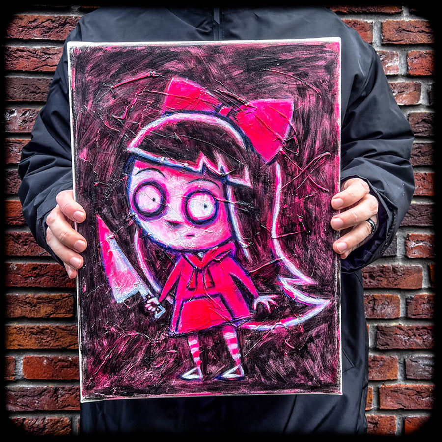 Alice Pink 30x40cm Painted Canvas – gothic art by Akumu Ink, alt fashion art from Akumu Ink Clothing