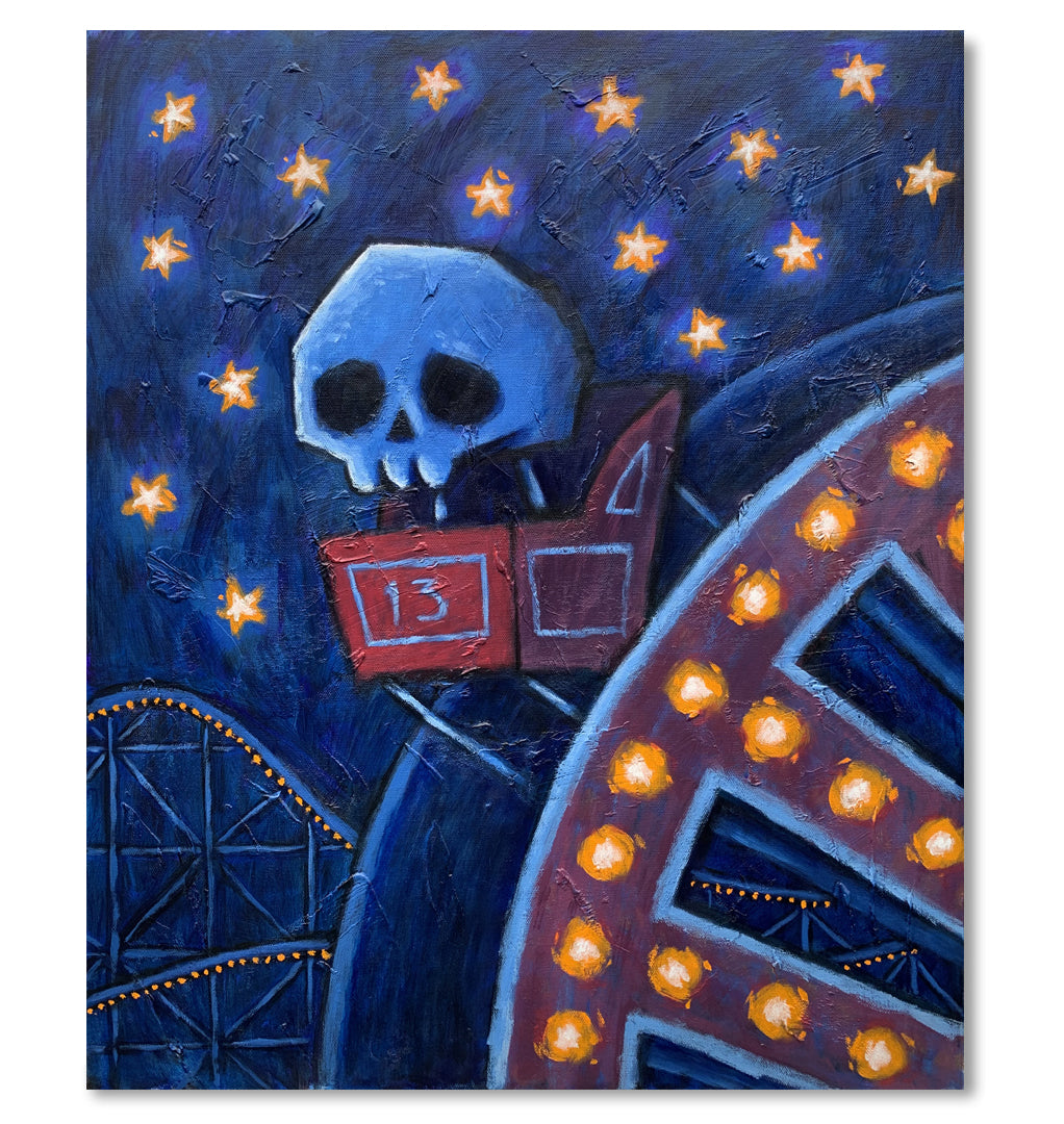 Get Me Off This Ride 50x60cm Painted Canvas – gothic art by Akumu Ink, alt fashion art from Akumu Ink Clothing