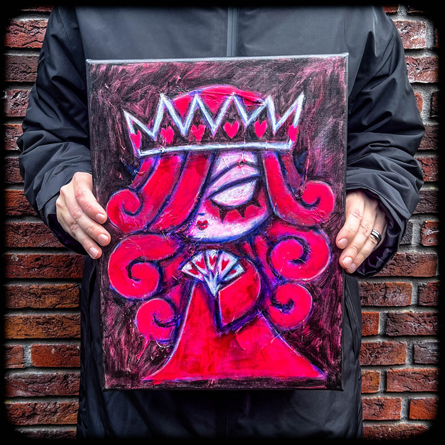 Queen of Hearts Pink 30x40cm Painted Canvas – gothic art by Akumu Ink, alt fashion art from Akumu Ink Clothing