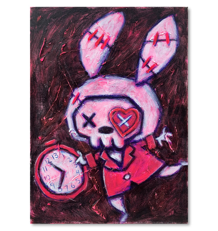 White Rabbit Pink 30x40cm Painted Canvas – gothic art by Akumu Ink, alt fashion art from Akumu Ink Clothing