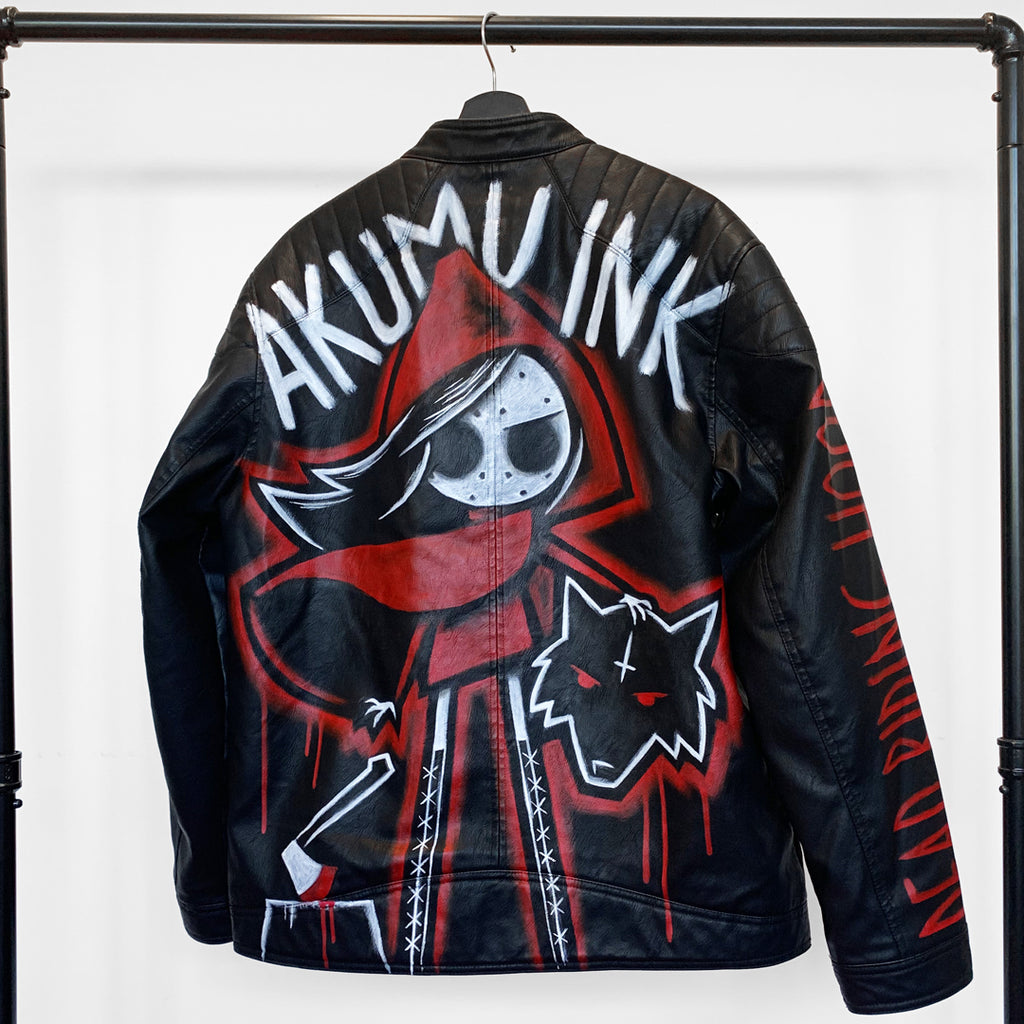 Dead Riding Hood Hand-Painted Jacket – gothic  by Akumu Ink Clothing, alt fashion art from Akumu Ink Clothing
