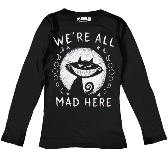 We're All Mad Here Women Long Sleeve Tshirt, Women Shirts, Akumu ink, goth, emo